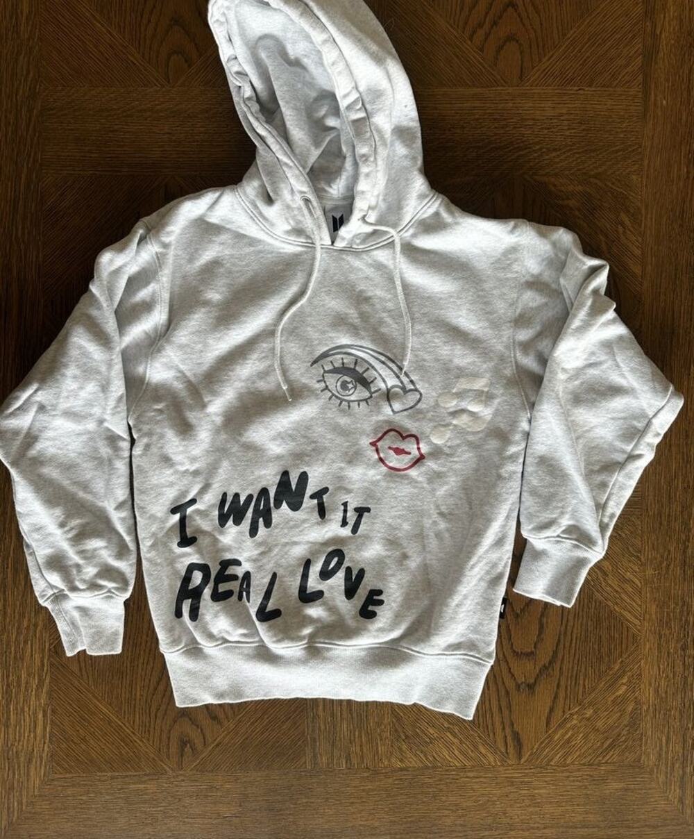 BTS I Want It Real Love Hoodie M Gray Official Big Hit Merch